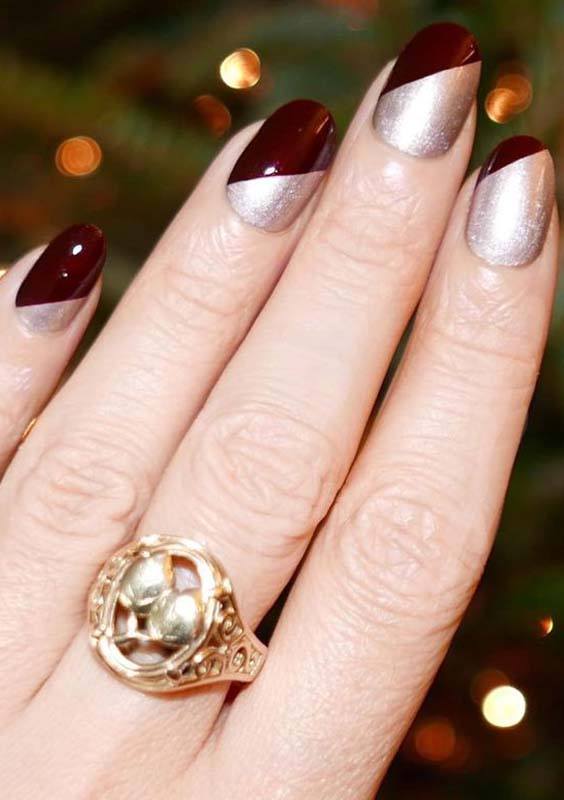 Burgundy and Bright Silver Nail Designs