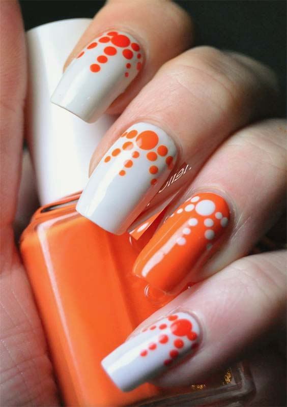 White and Orange Nail Arts and Designs