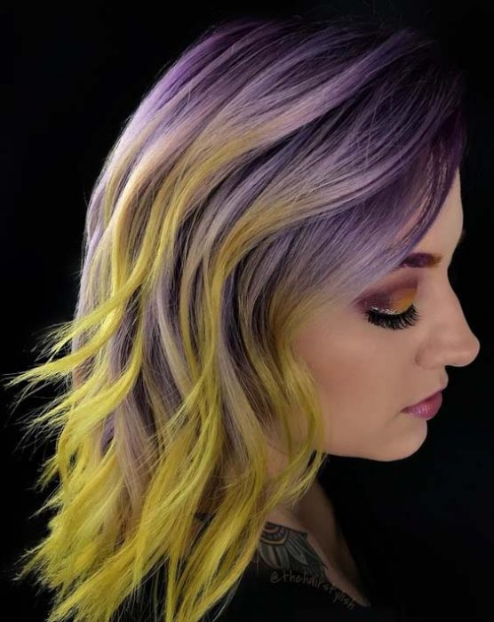 Purple To Yellow Hair Color Ideas For Medium Hair