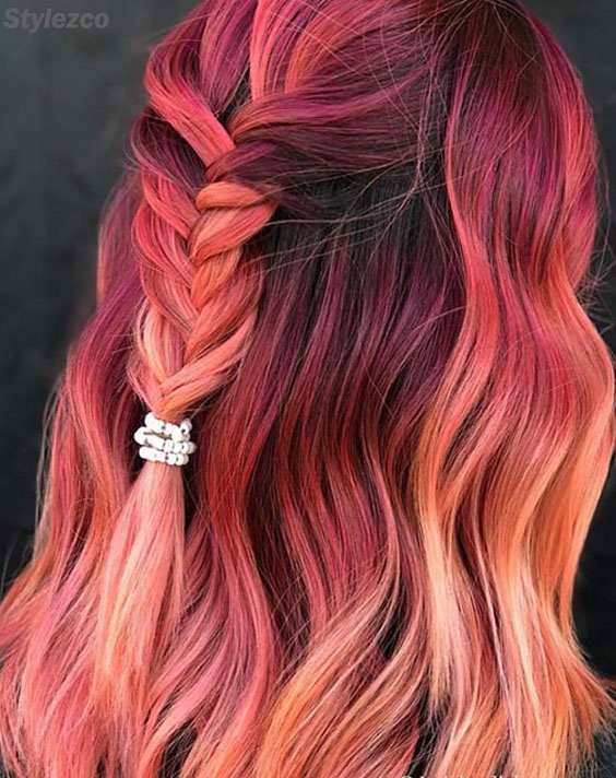 Super Cute Look of Pink Braids Ponytail Hairstyle Trends for 2018