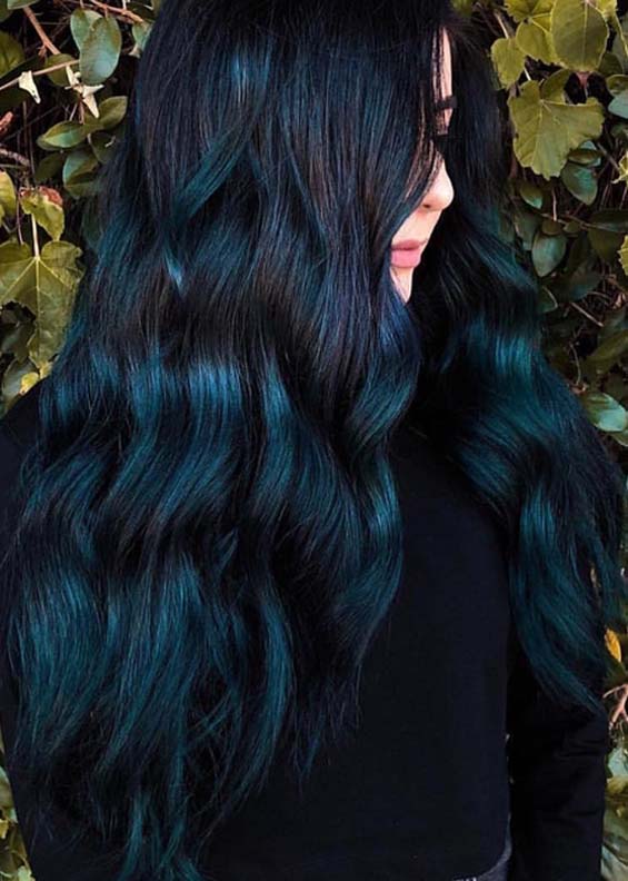 Deep Blue Long Wavy Hairstyles for 2018