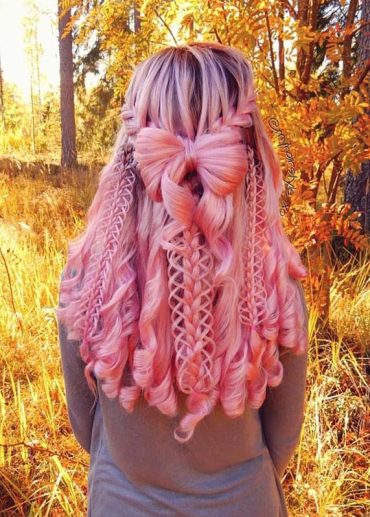 Fabulous Pink Braided Hairstyle With Curls in 2018