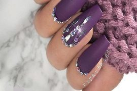 Matte Purple Nail Art Style with Crystals for Stylish Girls In 2018-2019