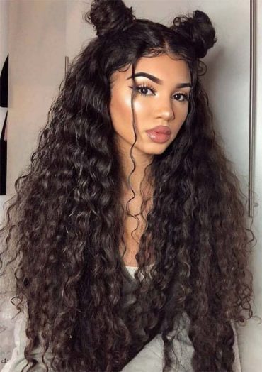 Cutest Long Curly Hairstyles With Top Knots in 2019