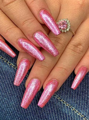 Sparkling Pink Nail Polish Ideas for Long Nails for 2019