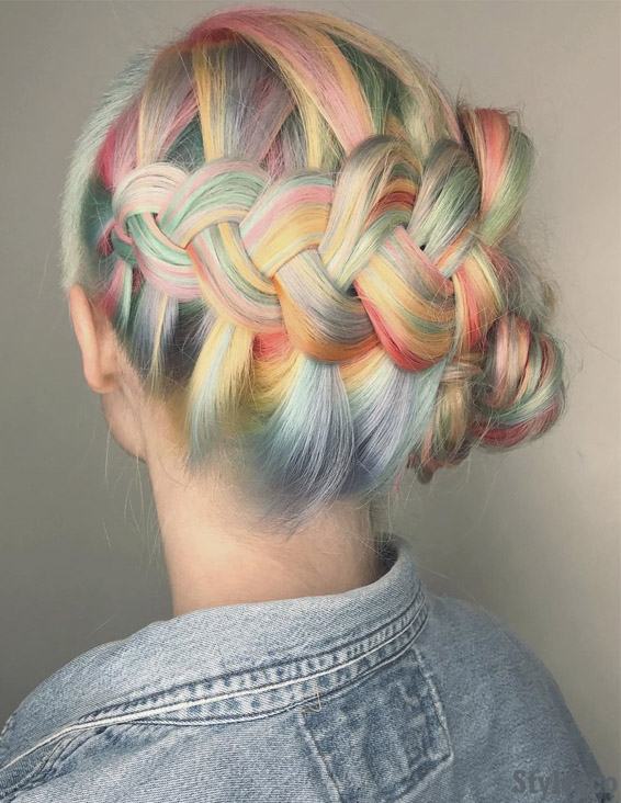 Misty Rainbow Hair Color Style with Stylish Braids for 2019