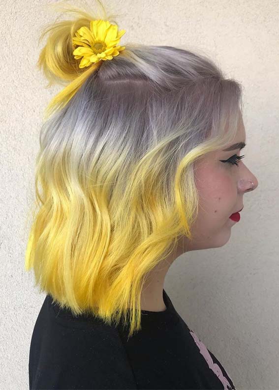 Silver Grey to Yellow Hair Colors with Half Up do Hairstyle for 2019