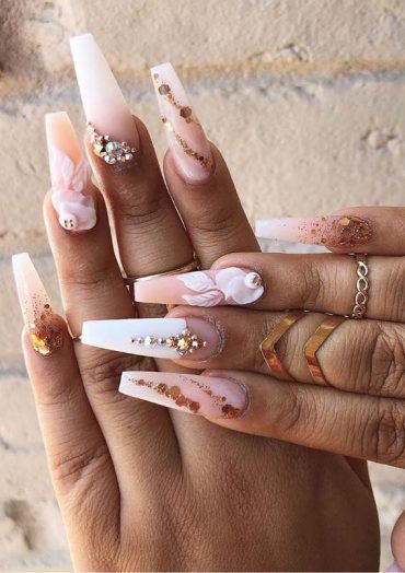Elegant Long Nail Art Designs with Pearls for 2019