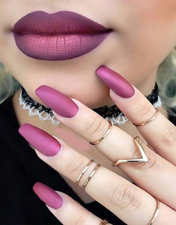 Marvelous Lipstick Makeup Styles with Matching Nails