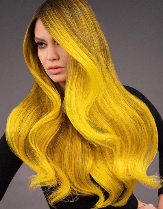 Gorgeous Yellow Highlighted Hair Color for Long Hair