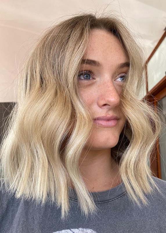 Creamy Blonde with mid length Chopy Haircuts in 2020